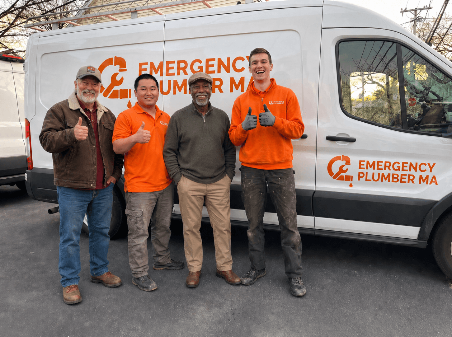 Emergency Plumber MA team in front of branded service van